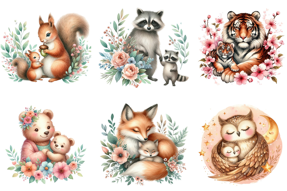 Cute Mother's Day Animals Clipart, an Illustration by DreamArtGraphic (Photo 4 of 4)
