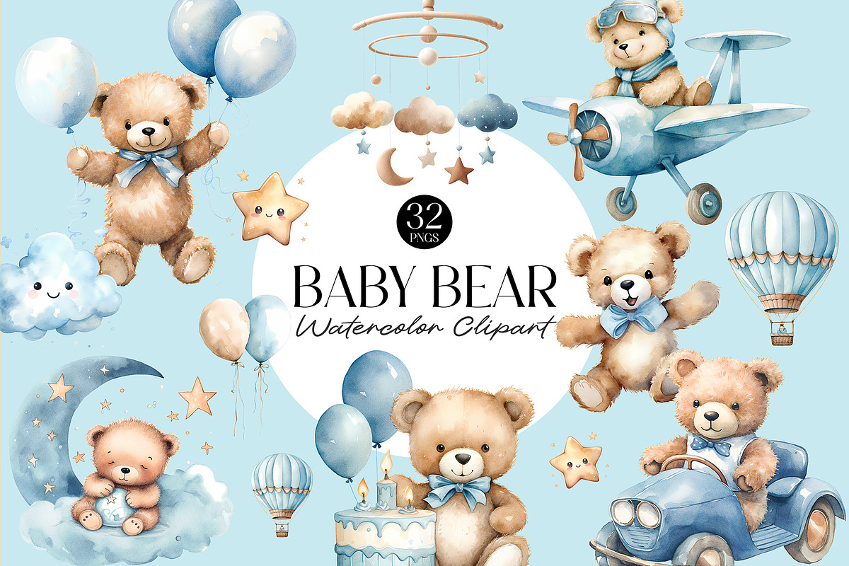 Cute Teddy Bear Baby Shower Clipart, a Decorative Illustration by Primrose Blume (Photo 1 of 5)