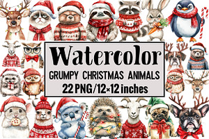 Grumpy Christmas Animals, an Illustration by Design Market
