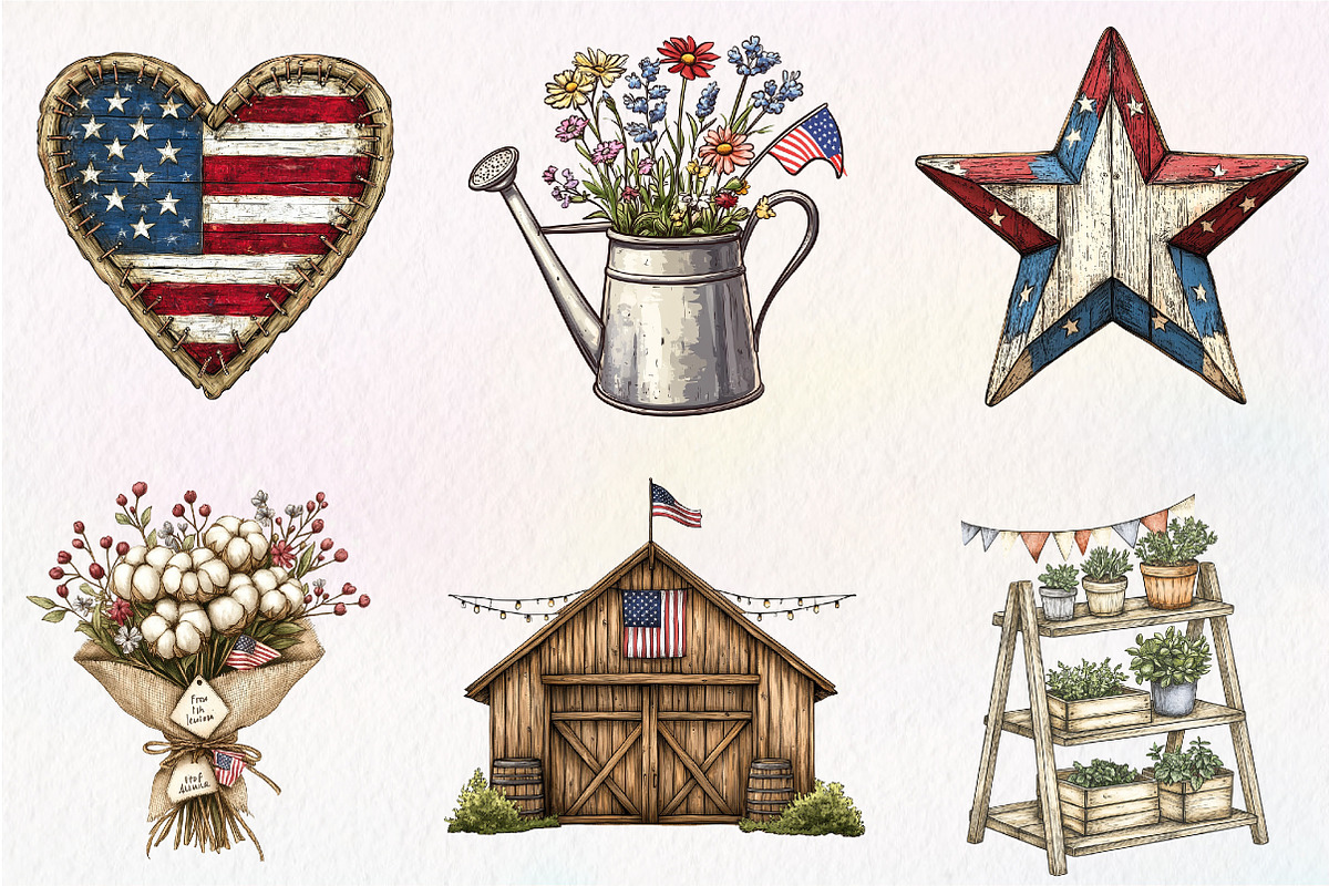 Rustic 4th of July Clipart, an Illustration by CreationArt (Photo 2 of 5)