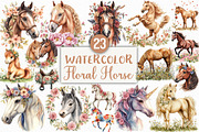 Watercolor Floral Horse Clipart, an Illustration by Craft Nest (Thumbnail 1 of 6)