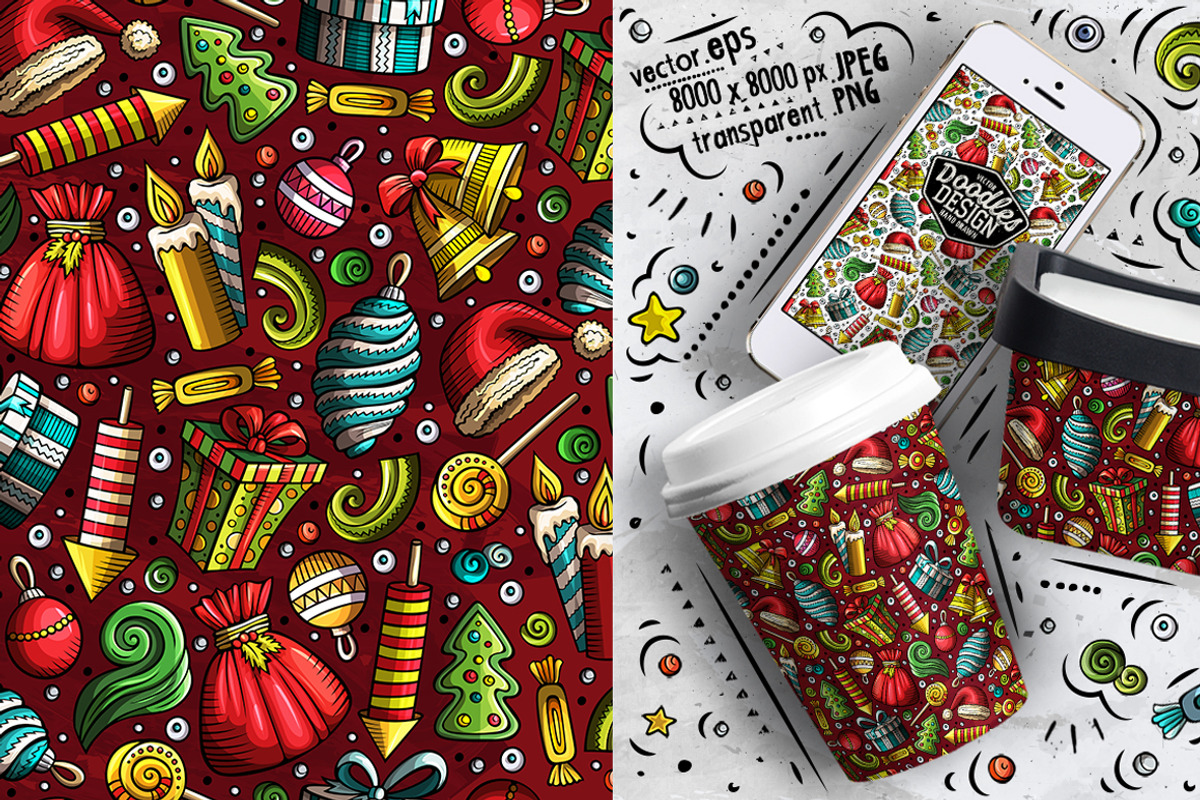 7 New Year Cartoon Seamless Patterns, a Pattern Graphic by BALABOLKA (Photo 5 of 8)