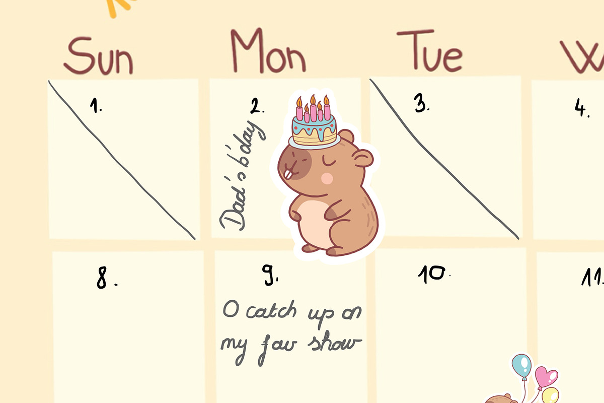 Capybara Party Sticker Set, Pattern, a Graphic by Dori Debreceni draws (Photo 3 of 8)