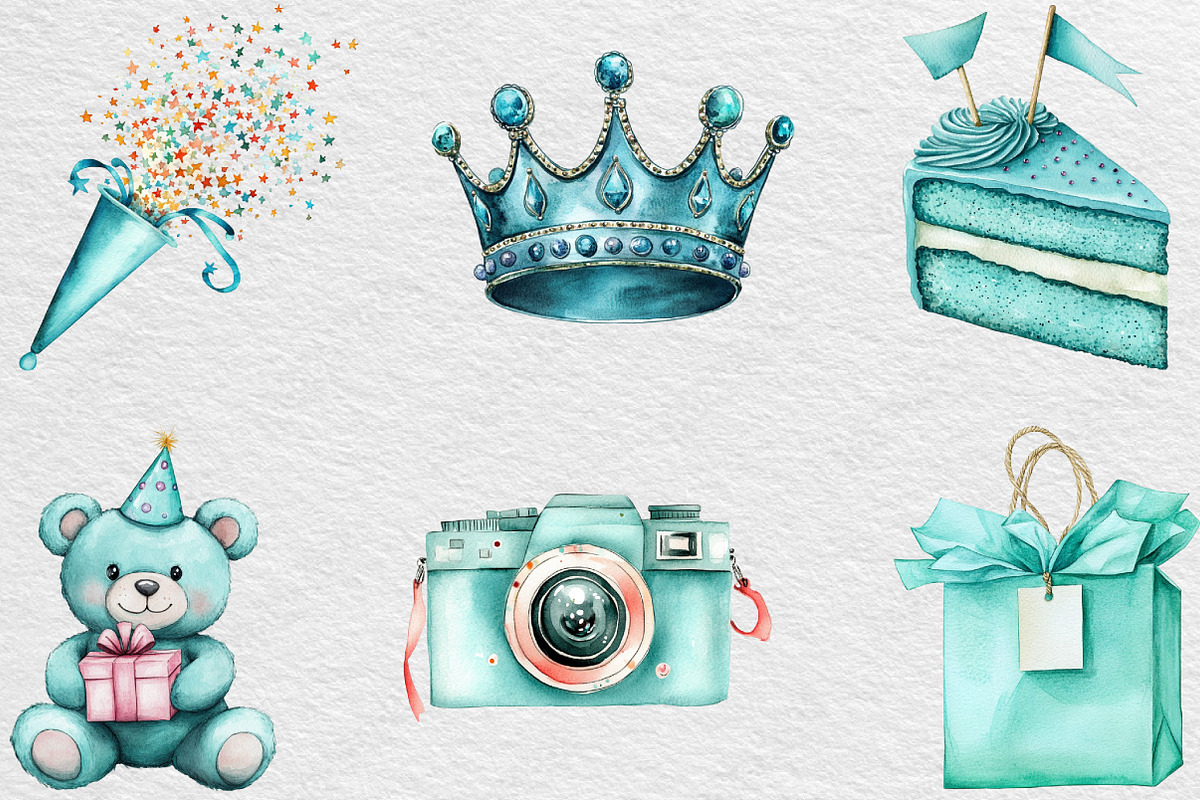 Teal Birthday Sublimation Clipart, an Illustration by Black Bird Studio (Photo 5 of 6)