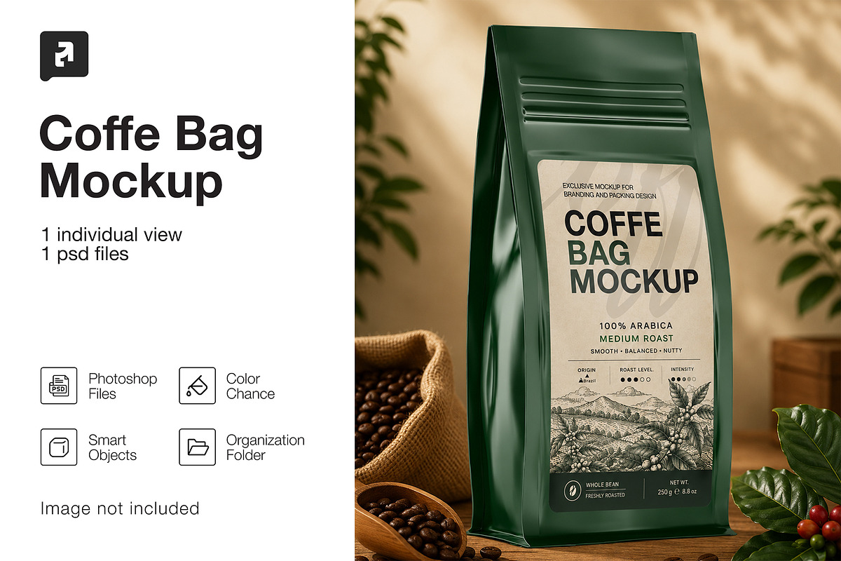Matte Coffe Bag Mockup, a Packaging Mockup by _Adroit_ (Photo 2 of 2)
