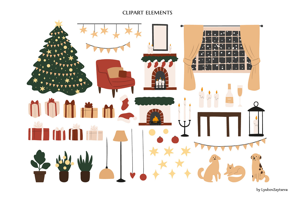 Merry Christmas clipart, a Seasonal Illustration by LyubovZaytseva (Photo 4 of 18)