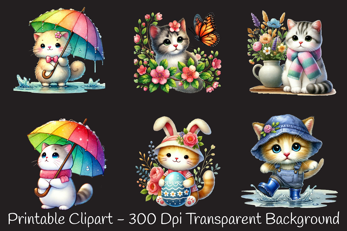 Spring Cats Sublimation Clipart, an Illustration by RobertsArt (Photo 7 of 7)
