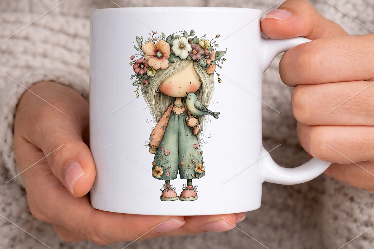 Whimsical Boho Spring Girl Clipart, an Illustration by Canvas Craft (Photo 5 of 7)