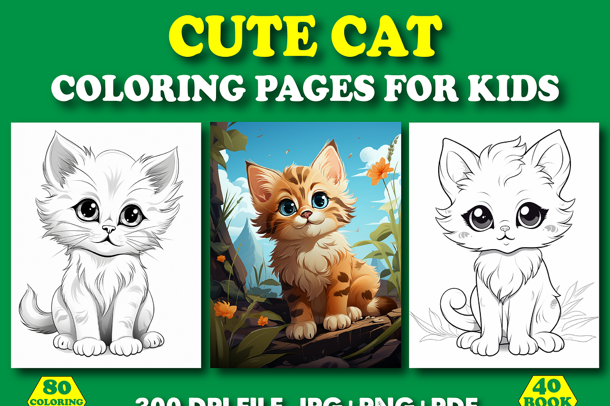 Cute cat coloring book for kids, an Animal Illustration by Design Station (Photo 1 of 4)