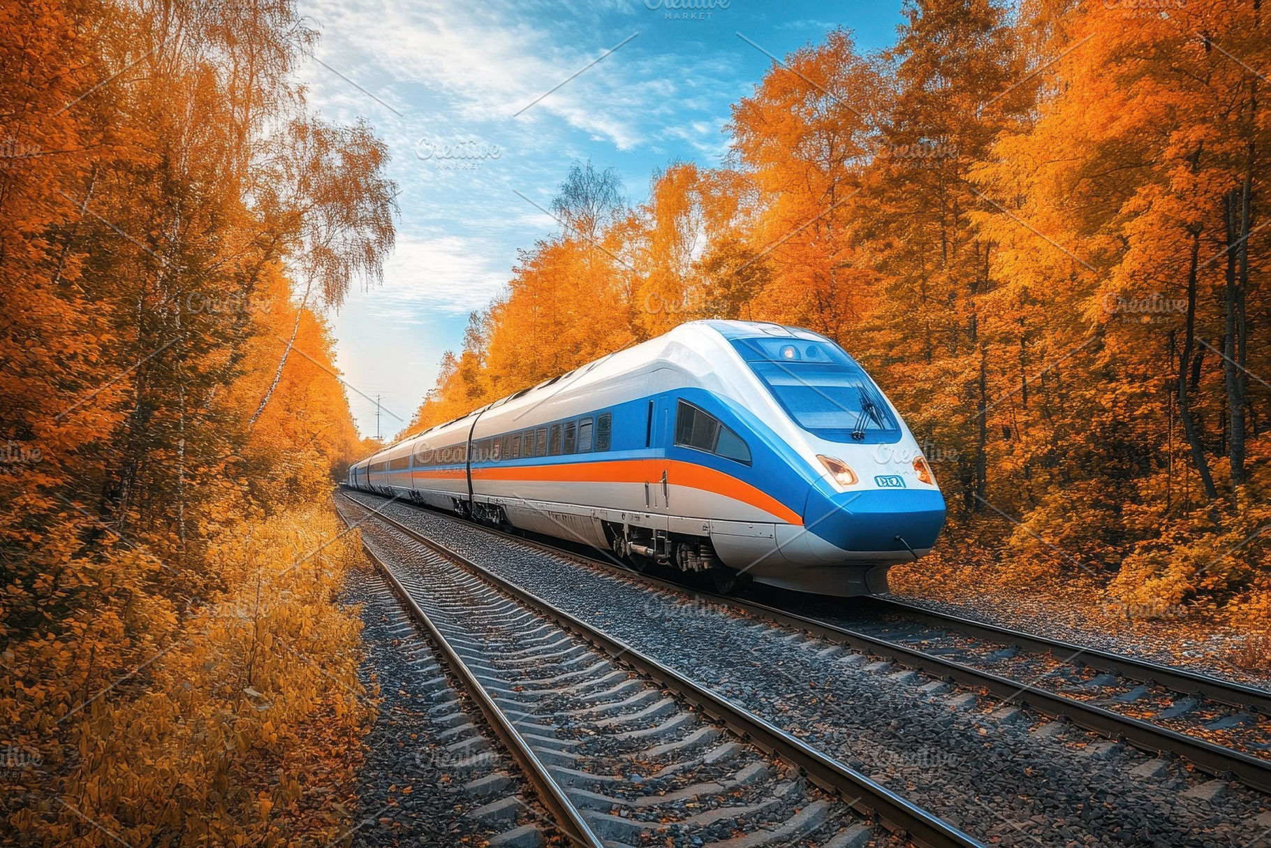 High-speed train travels through col, a Photo by Tanuart