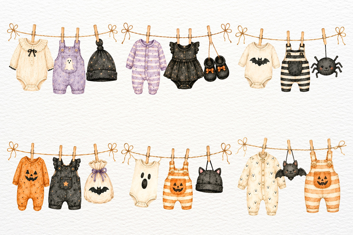 Halloween Clothesline Baby Shower, a Seasonal Illustration by SugarCloudStudioArt (Photo 5 of 5)