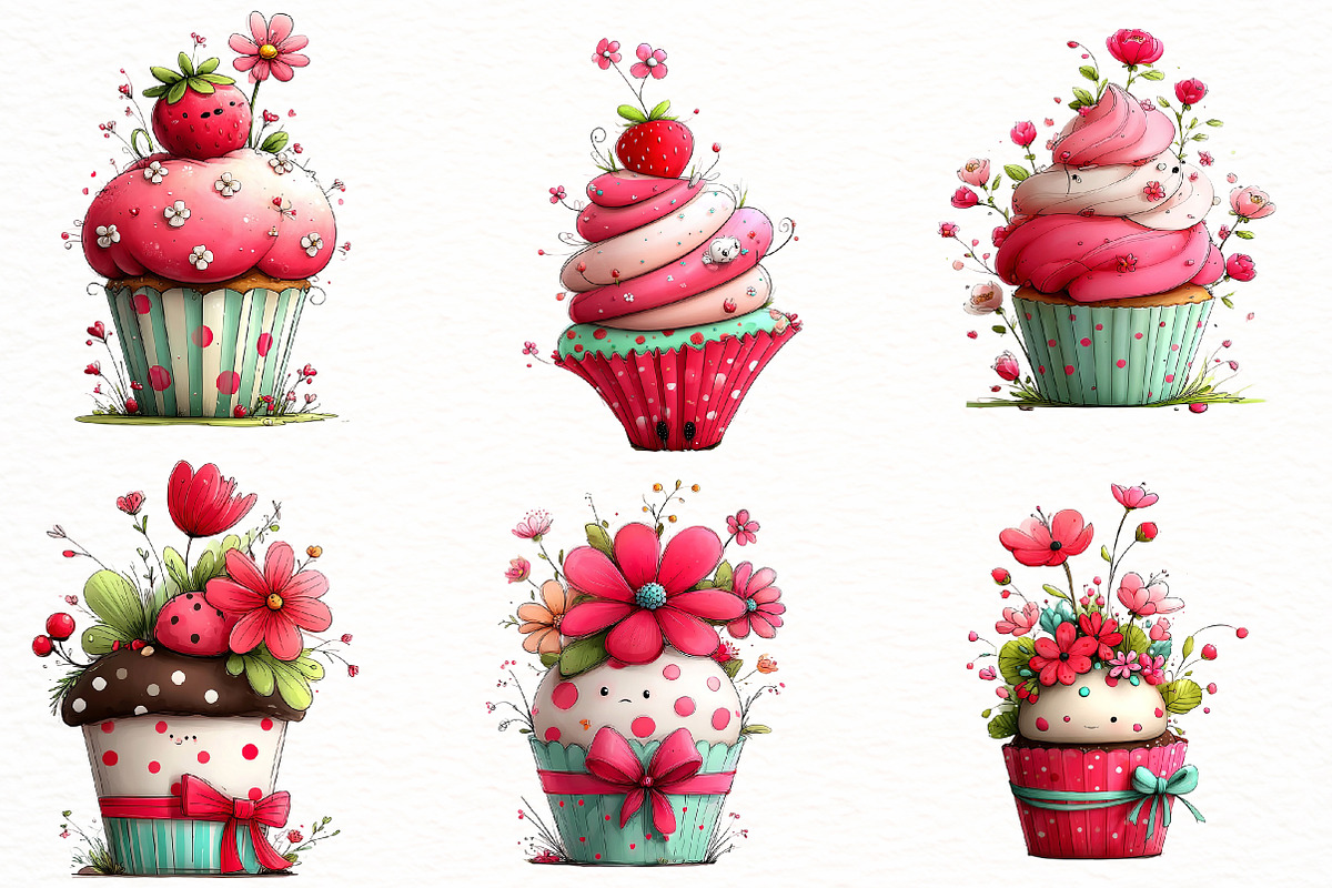 Whimsical spring cupcake Clipart, an Illustration by Designworld (Photo 3 of 6)