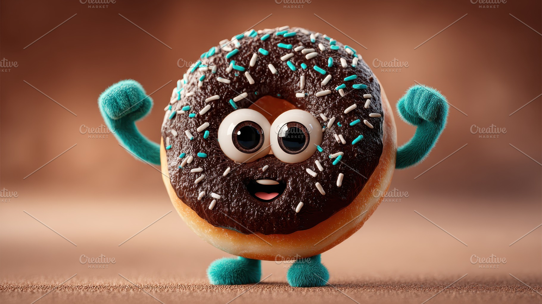 Happy Chocolate Donut Cartoon Charac, a Photo by Pixeness Studio