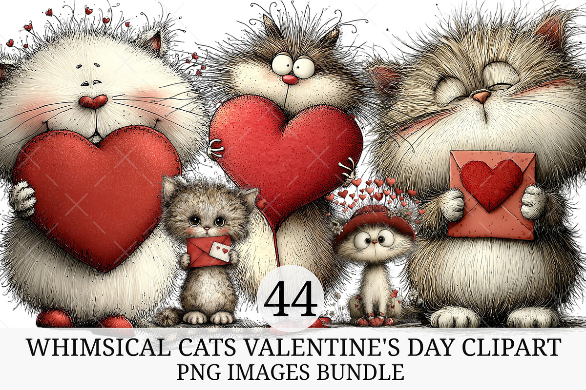 Whimsical Cats Valentine's Day PNG, an Illustration by Craft Nest (Photo 1 of 5)
