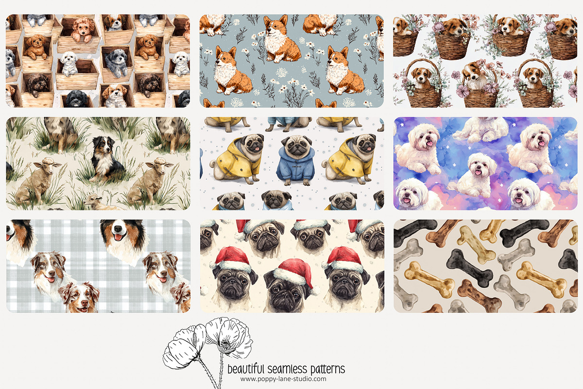 80 dog seamless pattern, a Pattern Graphic by Poppy Lane Studio (Photo 2 of 11)