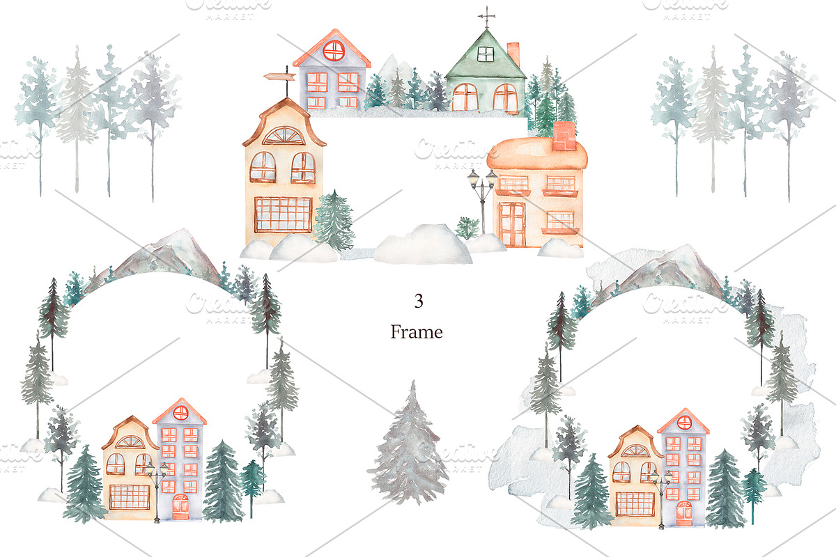 Watercolor Winter Town Collection, a Person Illustration by MayaNavits (Photo 3 of 10)