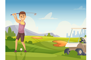Golf player cartoon background sport, a Graphic by Onyx