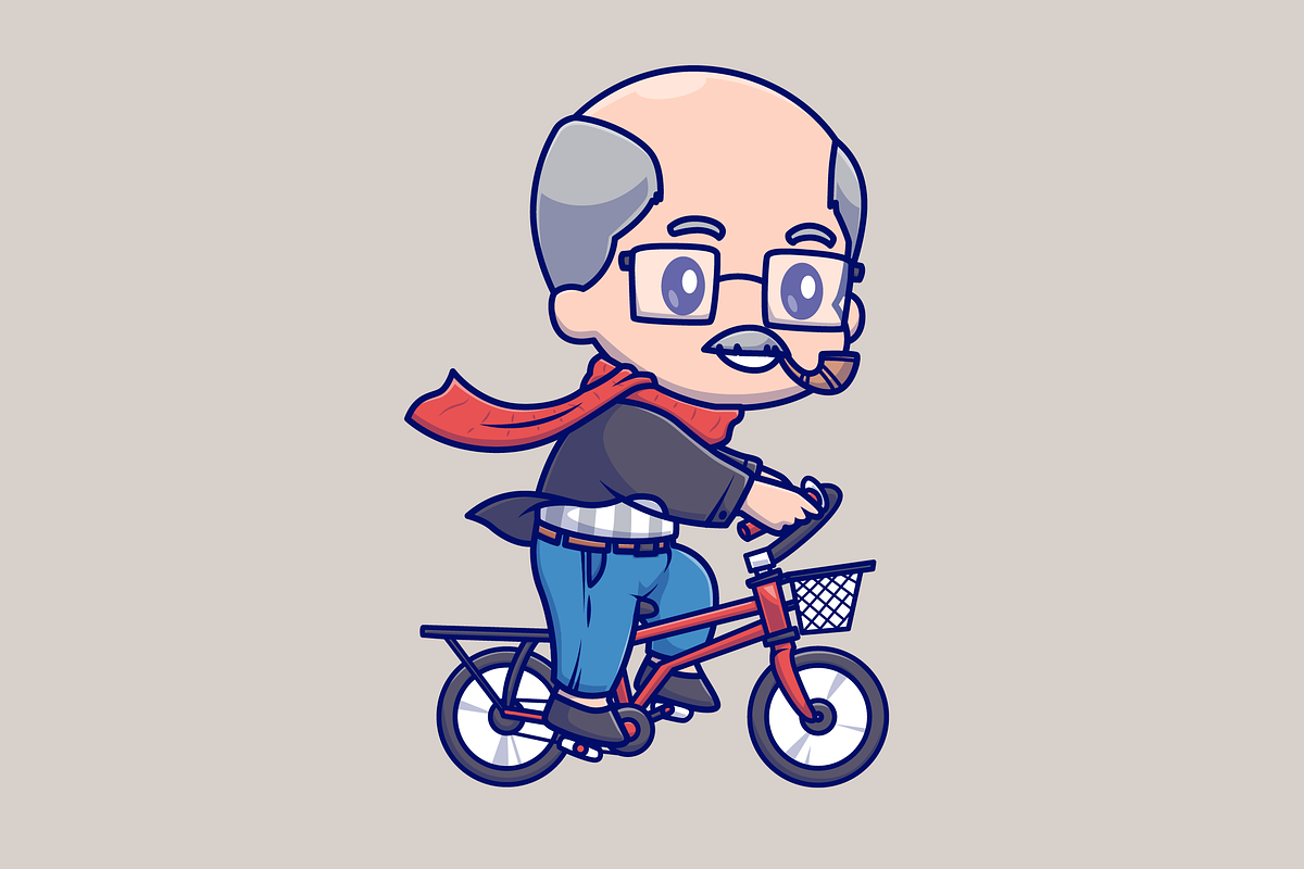 Cute Grandfather Riding Bicycle, a Person Illustration by Catalyst Labs