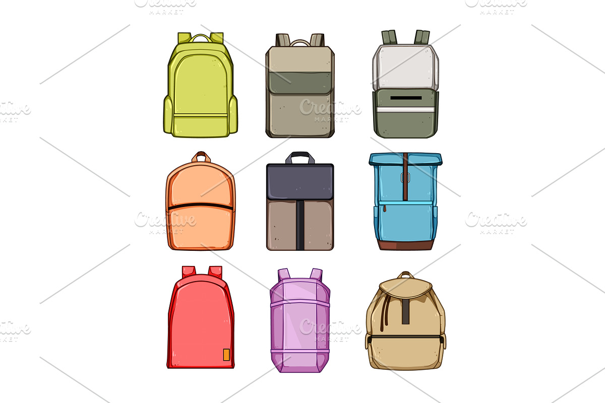 backpack set cartoon vector, an Object Illustration by pikepicture