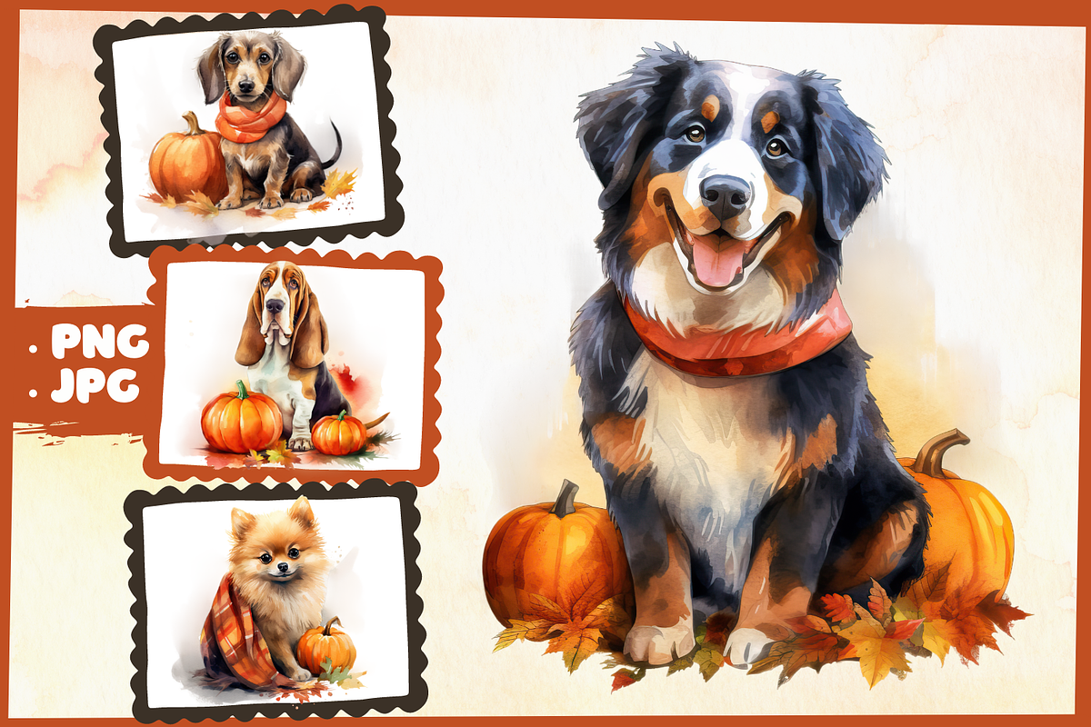 Fall Dogs With Pumpkins Watercolor, an Animal Illustration by Whimsy & Wishes (Photo 3 of 6)