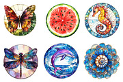 Round Stained Glass Summer Clipart, an Illustration by CreationArt (Thumbnail 5 of 5)