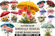 Umbrella Flowers Clip Arts, an Illustration by Craft Nest (Thumbnail 1 of 4)