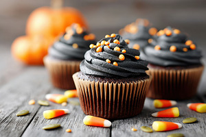 Festive cupcakes decorated for halloween holiday, a Food & Drink Photo by AlyaAnd
