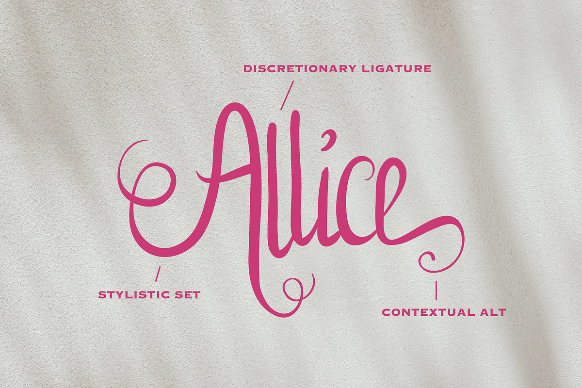 Allice + Extras 20% OFF, a Script Font by Arkara (Photo 2 of 10)