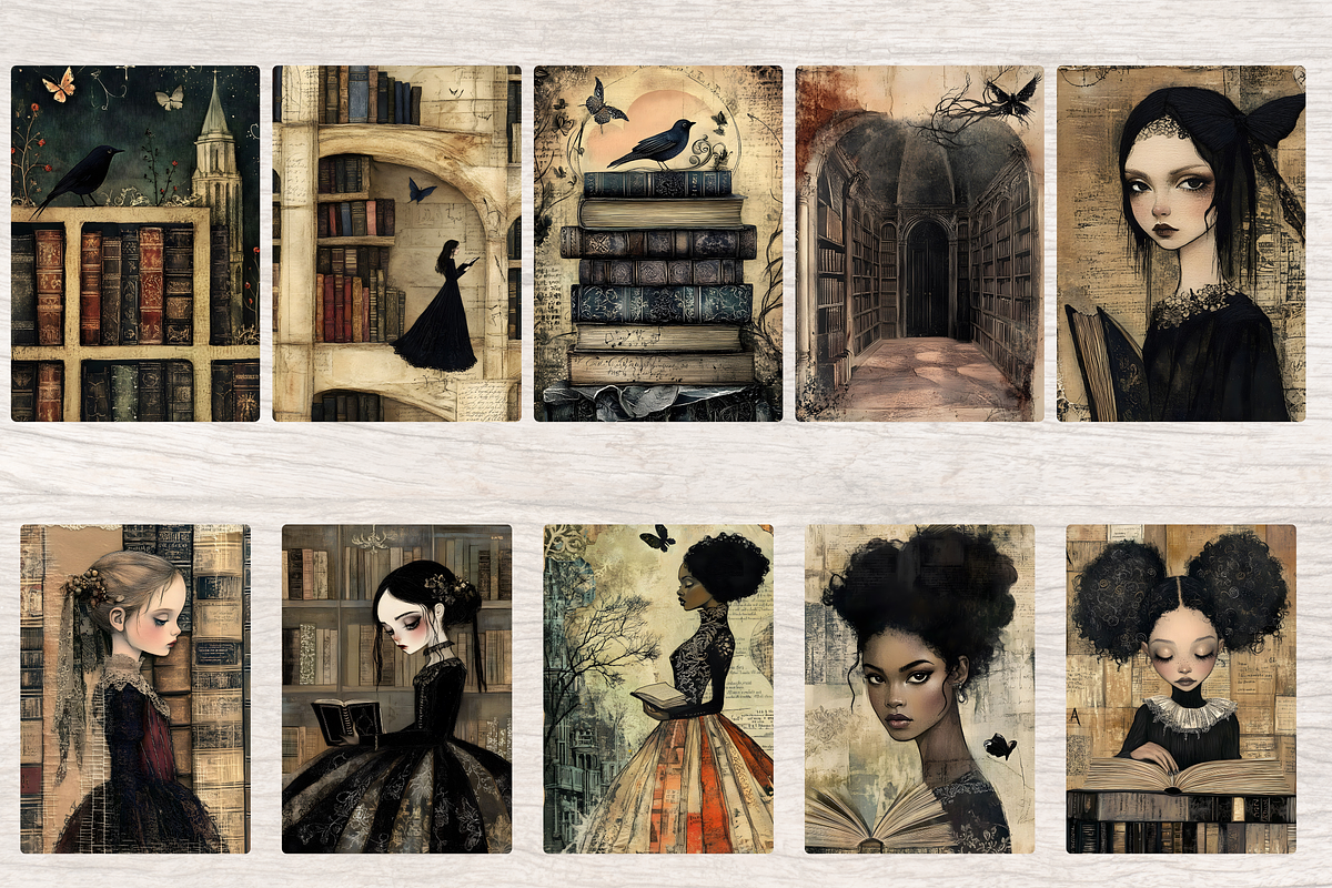 GOTHIC LIBRARY JUNK JOURNAL PAGES, a Person Illustration by Daring Digies (Photo 2 of 8)