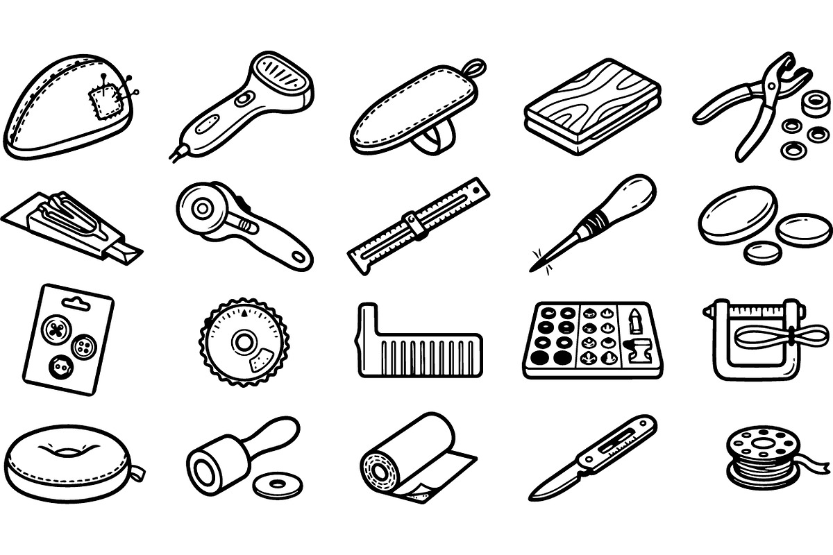 Sewing Tools Hand Drawn Set, an Illustration by designvectx (Photo 1 of 3)