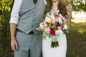 Bride, Groom, and Bouquet