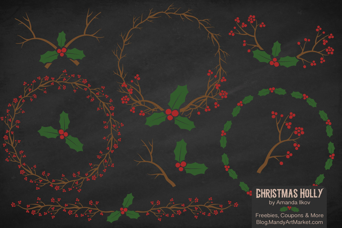 Christmas Holly Vectors & Papers, an Illustration by Amanda Ilkov (Photo 2 of 5)