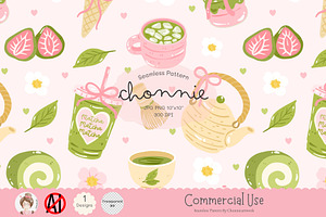 Matcha Green Tea Seamless Pattern