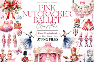 Watercolor Pink Nutcracker Clipart