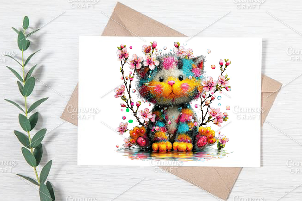 Whimsical Spring Cats Clipart Bundle, an Illustration by Canvas Craft (Photo 6 of 7)
