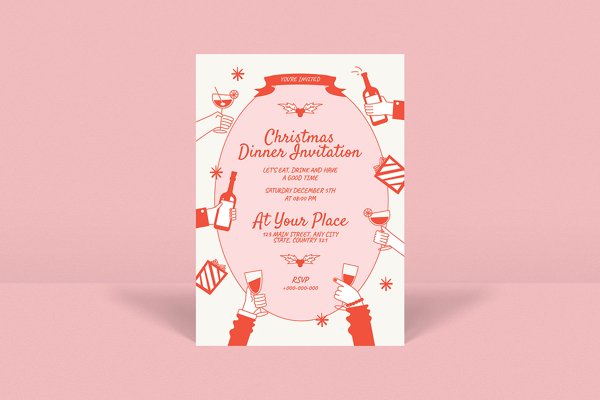 Doodle Christmas Dinner Invitation, a Card Template by Guuver (Photo 1 of 3)