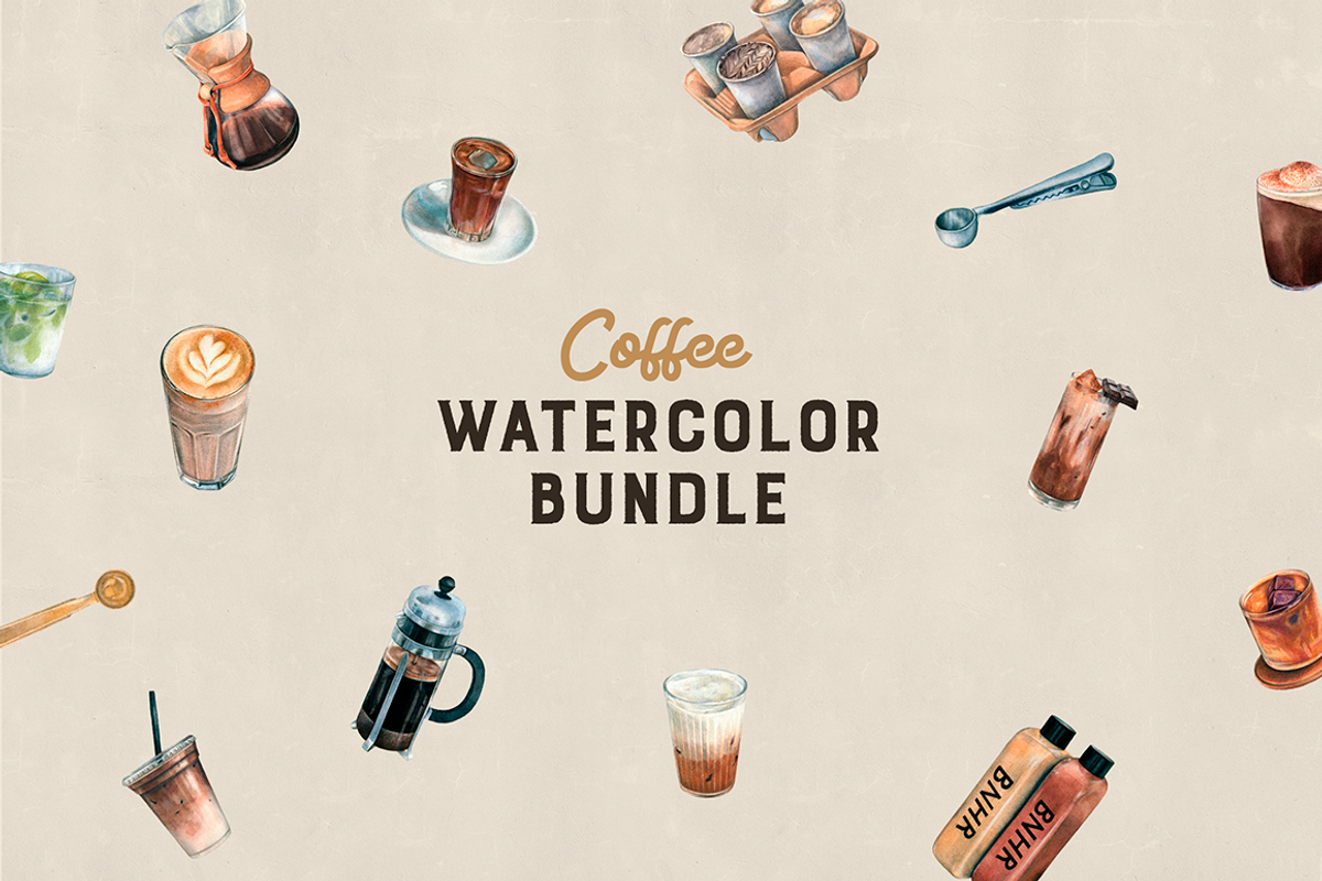 Watercolor Coffee Bundle, a Food Illustration by Manuka (Photo 1 of 6)