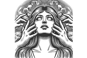 Hypnotized Woman with Hands and, a Person Illustration by AlexArt