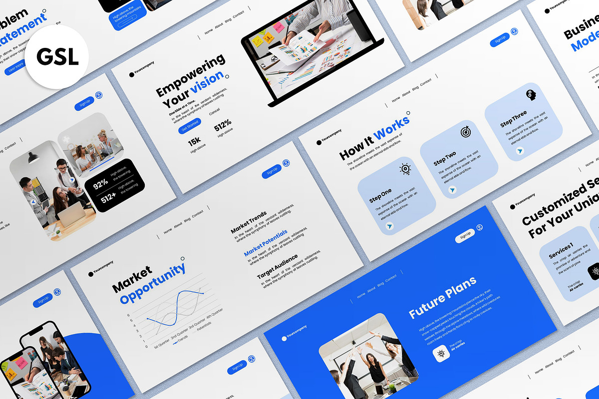 Blue Business Agency Google Slides, a Presentation Template by graphicook (Photo 1 of 4)
