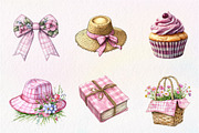 Bohemian Pink Gingham Summer Clipart, an Illustration by CreationArt (Thumbnail 5 of 5)