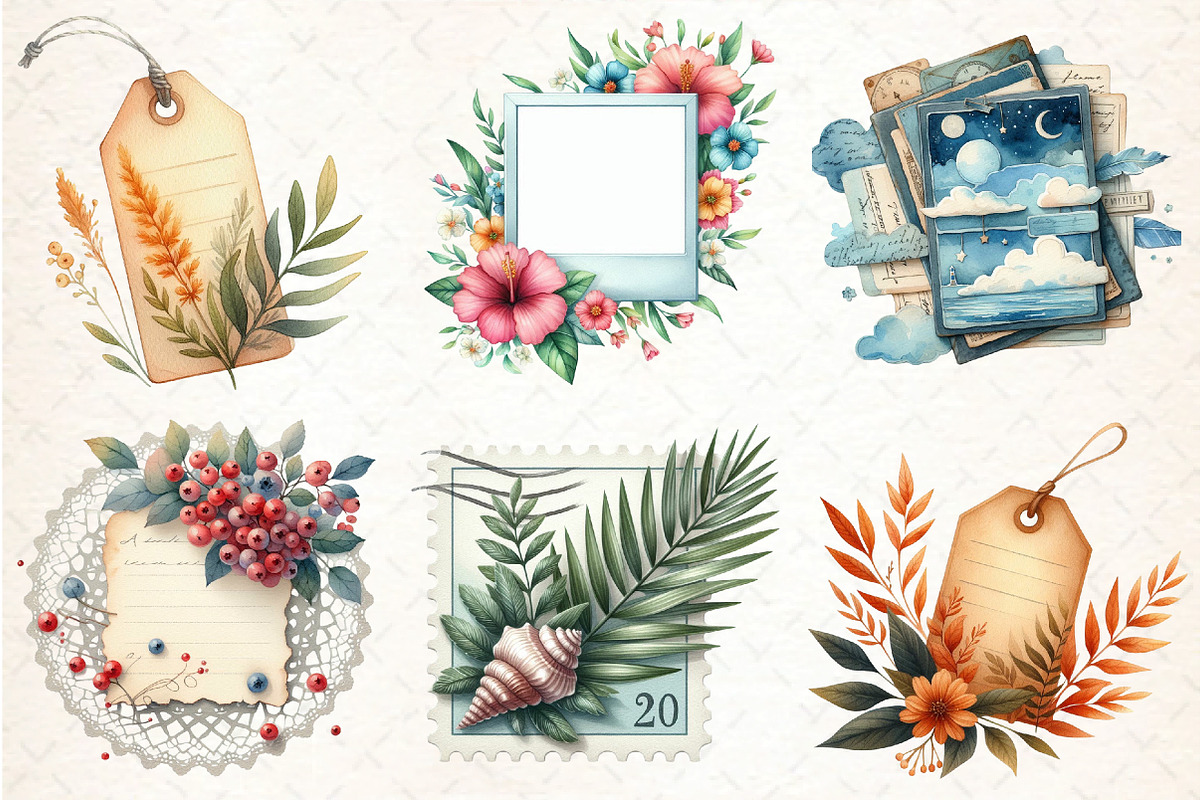 Watercolor Ephemera Summer Clipart, an Illustration by DreamCafeArt (Photo 3 of 8)