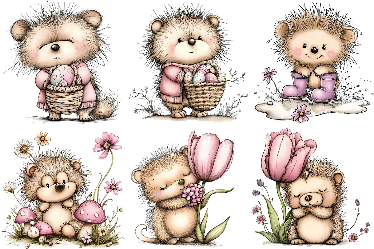 Whimsical Easter Hedgehog Clipart, an Illustration by DreamPrint404 (Photo 4 of 6)