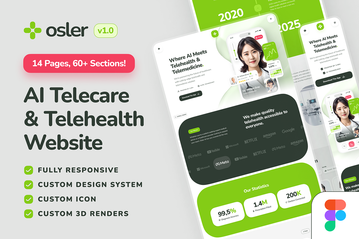 osler: AI Telehealth Website, a Landing Page Template by strangehelix.bio (Photo 1 of 10)