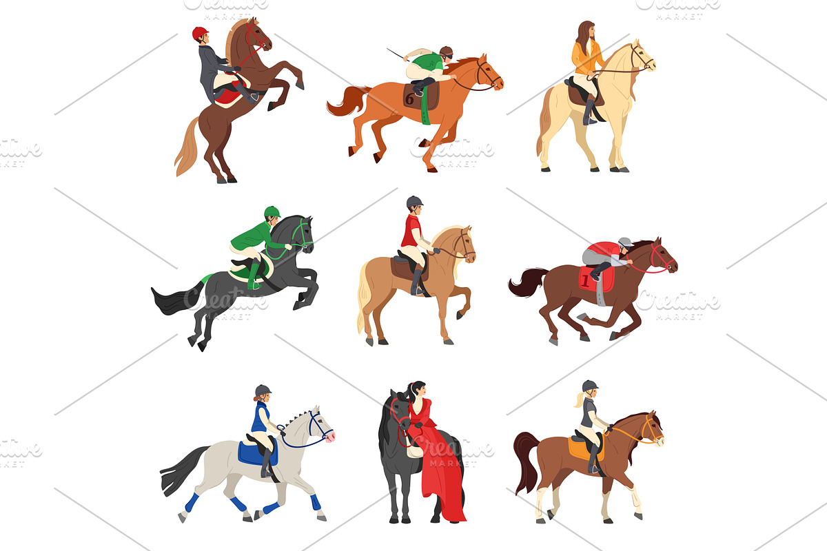 Cartoon horse riders. People riding, a Sport Illustration by winwin.art