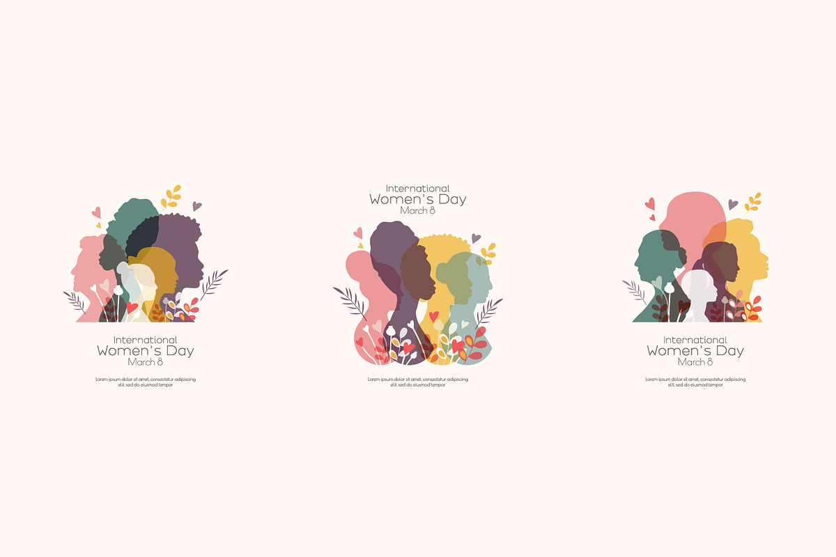 Women silhouettes. Women's Day cards, an Illustration by Stafeeva (Photo 2 of 8)