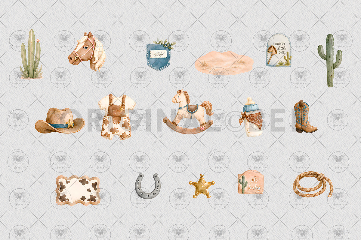 Little Cowboy Baby Shower Clipart, a Decorative Illustration by BigCakeBee (Photo 3 of 4)