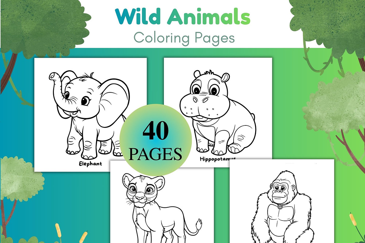 Wild Animals Coloring Pages for Kids, an Animal Illustration by SimoDigitalArt (Photo 1 of 5)