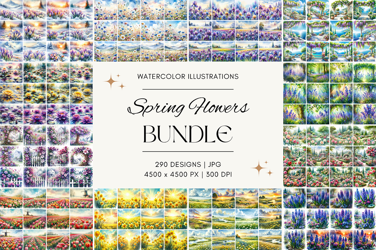 Spring Flowers Watercolor Bundle, a Seasonal Illustration by Flourish Spark (Photo 1 of 7)