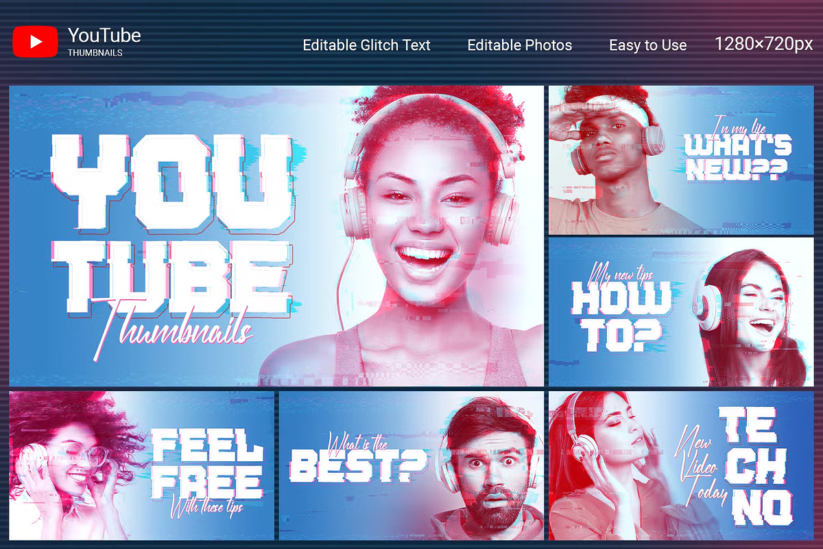Glitch YouTube Thumbnails, a Social Media Template by Andrew Skoch Design (Photo 1 of 7)