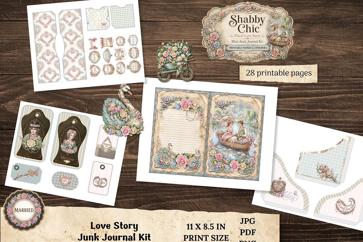 Shabby Chic Floral Junk Journal Kit, a Decorative Illustration by Print Haven Mochi Vintage (Photo 1 of 8)